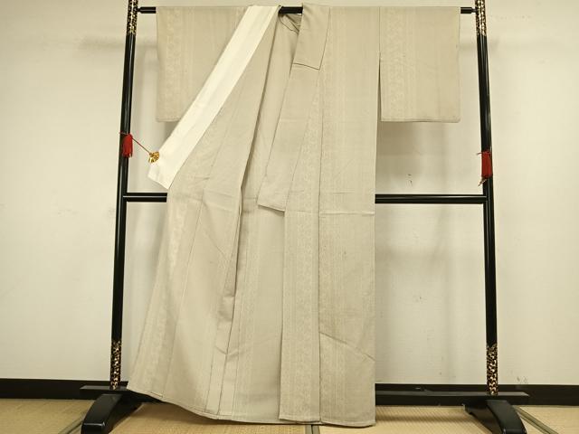 平和屋着物▽本塩沢　単衣　110亀甲　草花間道　正絹　逸品　AAAW1519fy