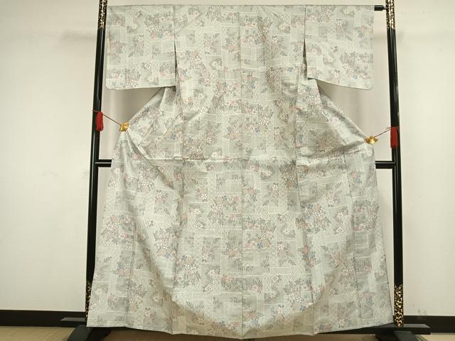 平和屋着物▽上質な紬 単衣 草花文 正絹 逸品 未使用 AAAW1520fy