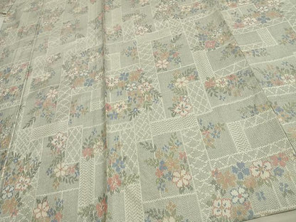 平和屋着物▽上質な紬 単衣 草花文 正絹 逸品 未使用 AAAW1520fy