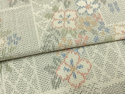 平和屋着物▽上質な紬 単衣 草花文 正絹 逸品 未使用 AAAW1520fy