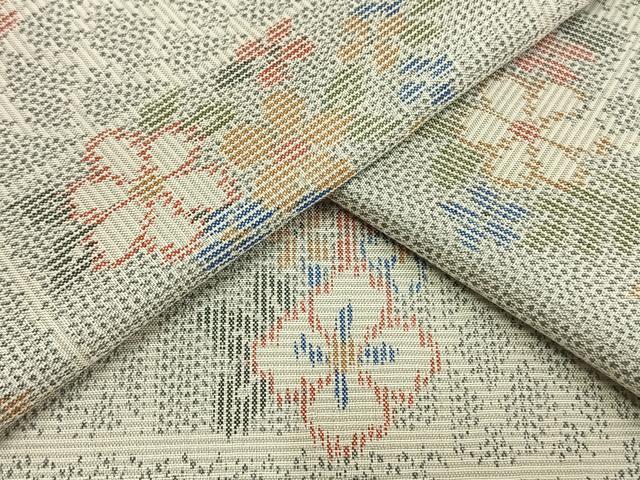 平和屋着物▽上質な紬 単衣 草花文 正絹 逸品 未使用 AAAW1520fy