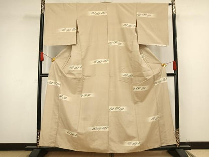 平和屋着物▽上質な紬 単衣 横段草花文 正絹 逸品 AAAW1521fy