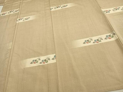 平和屋着物▽上質な紬 単衣 横段草花文 正絹 逸品 AAAW1521fy