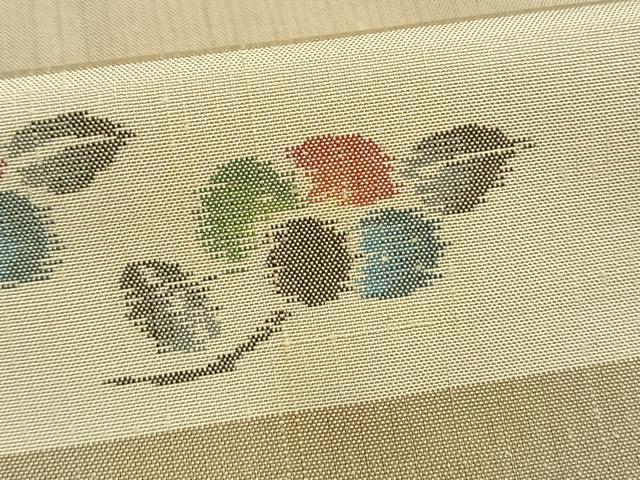 平和屋着物▽上質な紬 単衣 横段草花文 正絹 逸品 AAAW1521fy