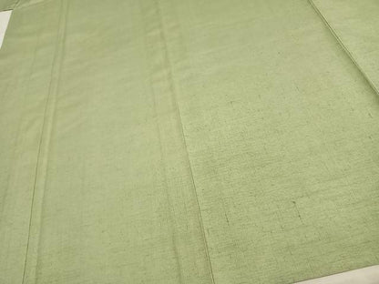 平和屋着物▽上質な紬 単衣 色無地 裏葉柳色 正絹 逸品 AAAW1522fy