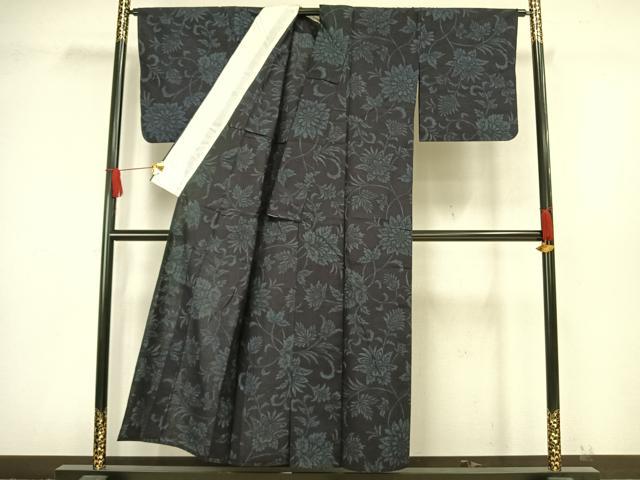 平和屋着物▽結城紬 単衣 草花文 正絹 逸品 AAAW1523fy