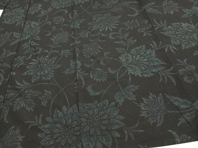 平和屋着物▽結城紬 単衣 草花文 正絹 逸品 AAAW1523fy