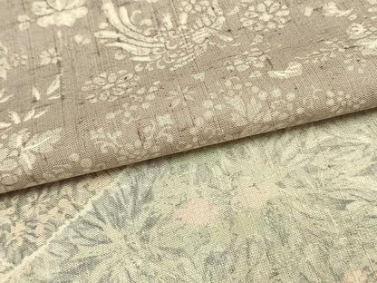 平和屋着物▽訪問着 単衣 紬地 舞蝶花鳥文 正絹 逸品 AAAW1524fy