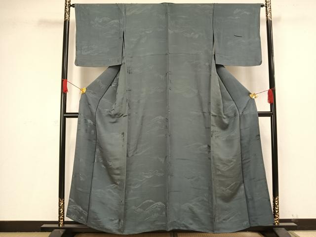 平和屋着物▽上質な色無地 単衣 風景地紋 湊鼠色 正絹 逸品 未使用 AAAW1528fy