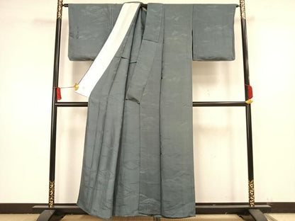 平和屋着物▽上質な色無地 単衣 風景地紋 湊鼠色 正絹 逸品 未使用 AAAW1528fy