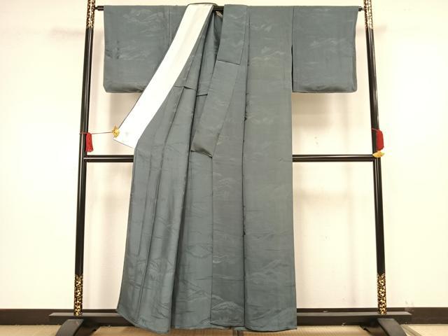 平和屋着物▽上質な色無地 単衣 風景地紋 湊鼠色 正絹 逸品 未使用 AAAW1528fy