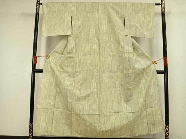 平和屋着物▽上質な紬 単衣 幾何学文様 正絹 逸品 AAAW1529fy