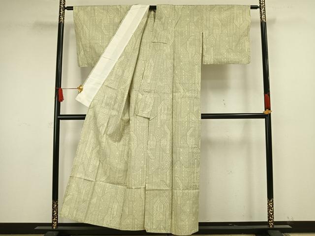 平和屋着物▽上質な紬 単衣 幾何学文様 正絹 逸品 AAAW1529fy