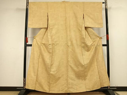 平和屋着物▽上質な紬 単衣 幾何学文様 正絹 逸品 AAAW1532fy