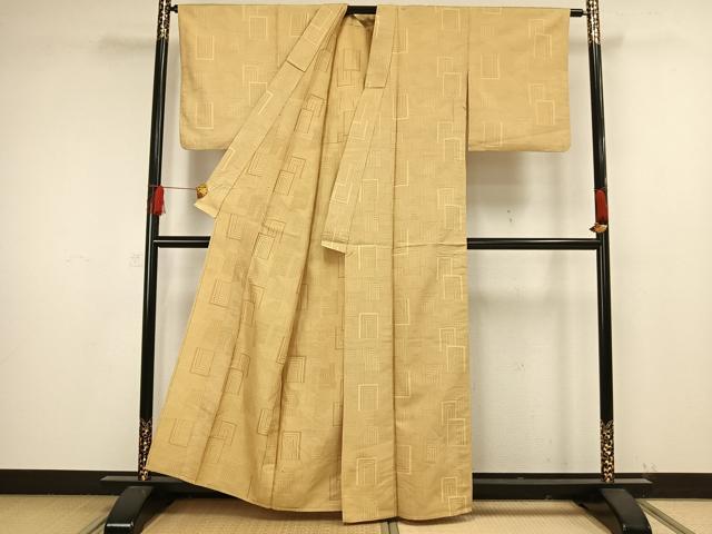 平和屋着物▽上質な紬 単衣 幾何学文様 正絹 逸品 AAAW1532fy
