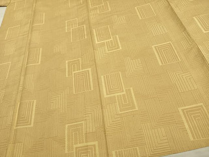 平和屋着物▽上質な紬 単衣 幾何学文様 正絹 逸品 AAAW1532fy