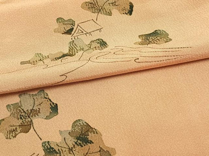 平和屋着物▽上質な小紋 単衣 風景文 暈し染め 正絹 逸品 AAAW1534fy