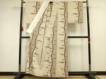 平和屋着物▽本塩沢　単衣　幾何学文様　正絹　逸品　AAAW1537fy