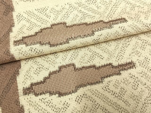 平和屋着物▽本塩沢　単衣　幾何学文様　正絹　逸品　AAAW1537fy