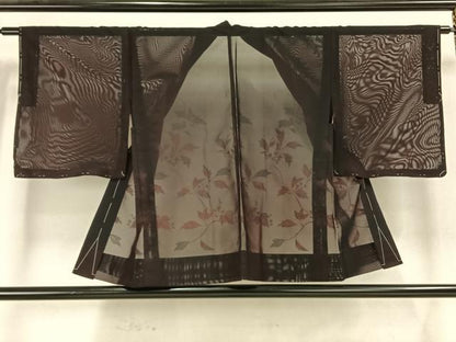 平和屋着物▽羽織　スリーシーズン　春夏秋　塵除け　紗　枝葉文　黒地　正絹　逸品　未使用　AAAW1540fy