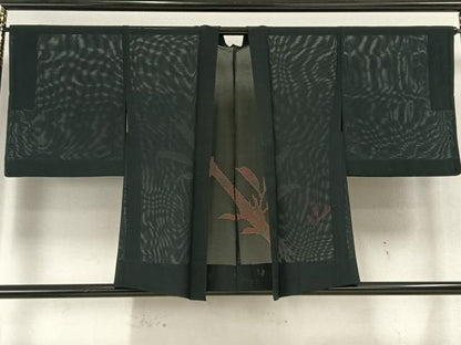 平和屋着物▽羽織 スリーシーズン 春夏秋 塵除け 枝葉紋紗 黒地 正絹 逸品 AAAW1541fy