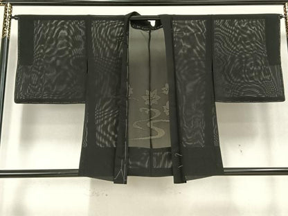 平和屋着物▽羽織 スリーシーズン 春夏秋 塵除け 流水花紋紗 黒地 正絹 逸品 未使用 AAAW1543fy