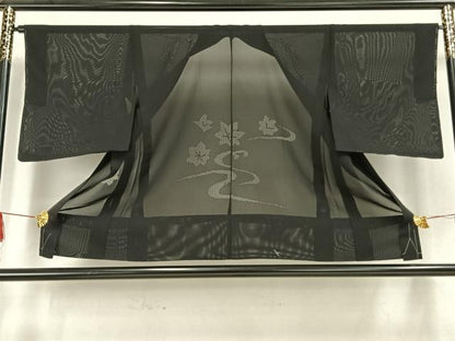 平和屋着物▽羽織 スリーシーズン 春夏秋 塵除け 流水花紋紗 黒地 正絹 逸品 未使用 AAAW1543fy