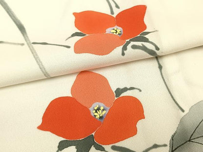 平和屋着物▽上質な小紋　単衣　手描き　草花文　正絹　逸品　AAAW1546fy