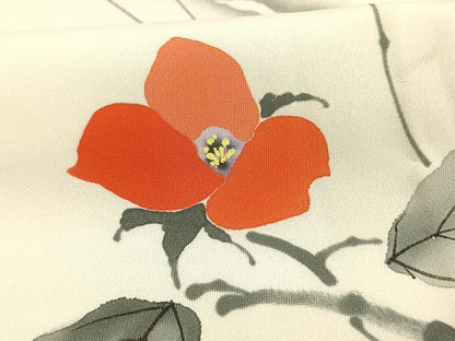 平和屋着物▽上質な小紋　単衣　手描き　草花文　正絹　逸品　AAAW1546fy