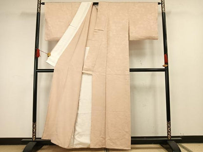 平和屋着物▽上質な色無地 単衣 菱地紋 肌色 正絹 逸品 AAAW1547fy