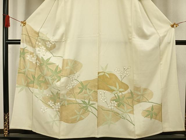 平和屋着物▽訪問着　単衣　刺繍　草花文　銀糸　金彩　正絹　逸品　AAAW1548fy