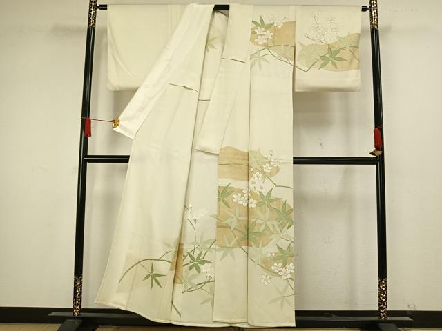 平和屋着物▽訪問着　単衣　刺繍　草花文　銀糸　金彩　正絹　逸品　AAAW1548fy