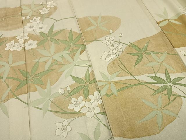 平和屋着物▽訪問着　単衣　刺繍　草花文　銀糸　金彩　正絹　逸品　AAAW1548fy