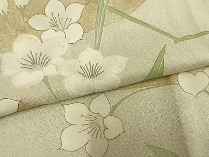 平和屋着物▽訪問着　単衣　刺繍　草花文　銀糸　金彩　正絹　逸品　AAAW1548fy