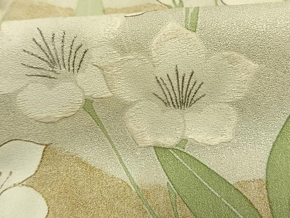 平和屋着物▽訪問着　単衣　刺繍　草花文　銀糸　金彩　正絹　逸品　AAAW1548fy