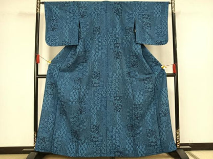 平和屋着物▽小紋　単衣　色紙花鳥文　洗える着物　AAAW1550fy