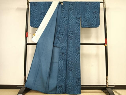 平和屋着物▽小紋　単衣　色紙花鳥文　洗える着物　AAAW1550fy