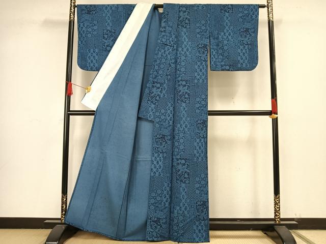 平和屋着物▽小紋　単衣　色紙花鳥文　洗える着物　AAAW1550fy