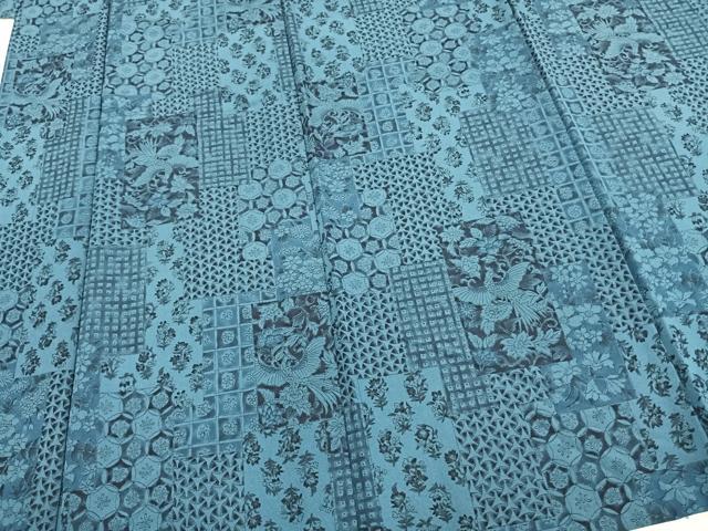 平和屋着物▽小紋　単衣　色紙花鳥文　洗える着物　AAAW1550fy