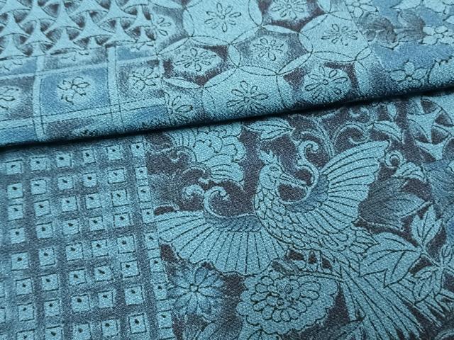平和屋着物▽小紋　単衣　色紙花鳥文　洗える着物　AAAW1550fy