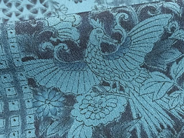 平和屋着物▽小紋　単衣　色紙花鳥文　洗える着物　AAAW1550fy
