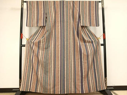 平和屋着物▽上質な小紋 単衣 麻の葉間道 正絹 逸品 AAAW1554fy