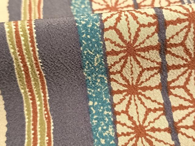 平和屋着物▽上質な小紋 単衣 麻の葉間道 正絹 逸品 AAAW1554fy