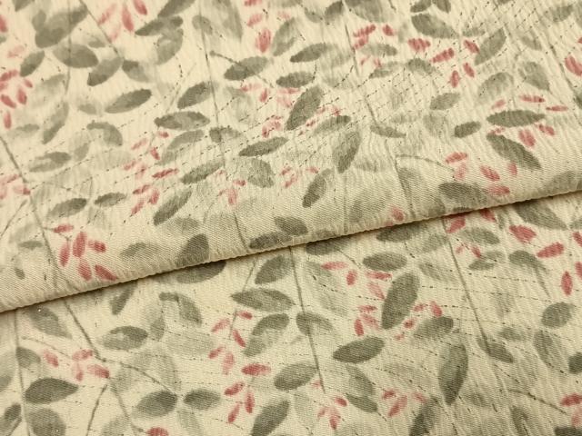 平和屋着物▽上質な小紋　単衣　手描き　草花文　正絹　逸品　AAAW1555fy