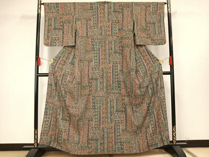平和屋着物▽上質な小紋 単衣 更紗花文 正絹 逸品 AAAW1556fy