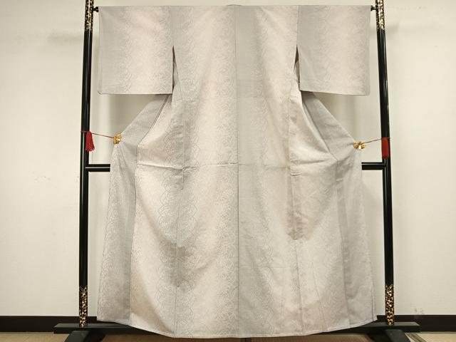 平和屋着物▽本塩沢　単衣　草葉文　正絹　逸品　AAAW1557fy