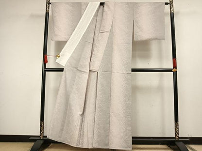 平和屋着物▽本塩沢　単衣　草葉文　正絹　逸品　AAAW1557fy