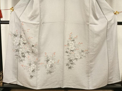 平和屋着物▽訪問着 単衣 手描き 刺繍 草花文 正絹 逸品 AAAW1560fy