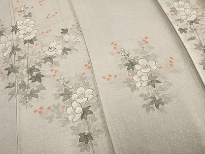 平和屋着物▽訪問着 単衣 手描き 刺繍 草花文 正絹 逸品 AAAW1560fy