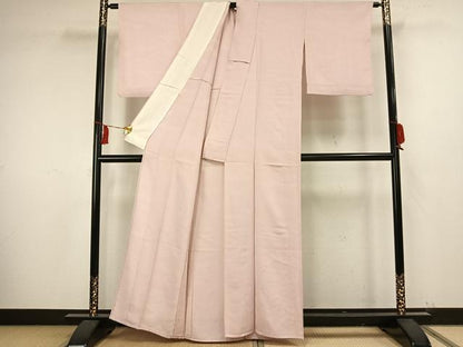 平和屋着物▽上質な色無地 単衣 雲取り地紋 薄桜色 正絹 逸品 AAAW1561fy